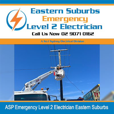 Electrician in bucket truck working in Eastern Suburbs